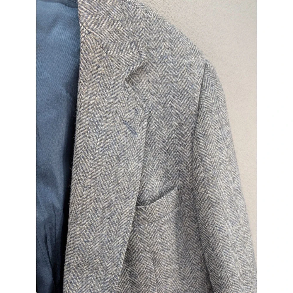 Vintage Haggar Tweed Blazer Jacket Size 44L Wool Gray Blue Herringbone Corpcore